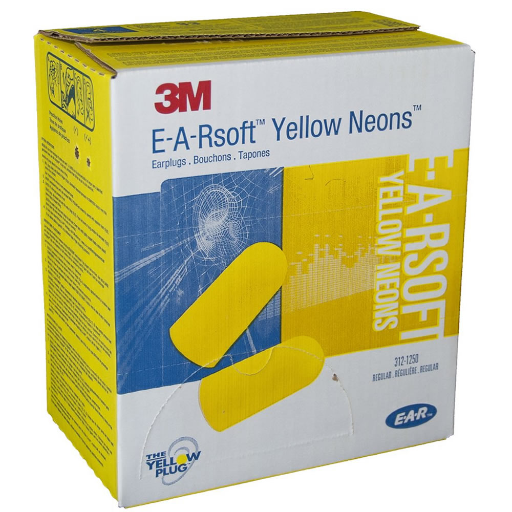 3M Tapones para los oídos, 200/Box, EA-Rsoft Yellow Neons 311-4106, Cable  detectable de metales, desechable, espuma, NRR 32, taladrado, rectificado